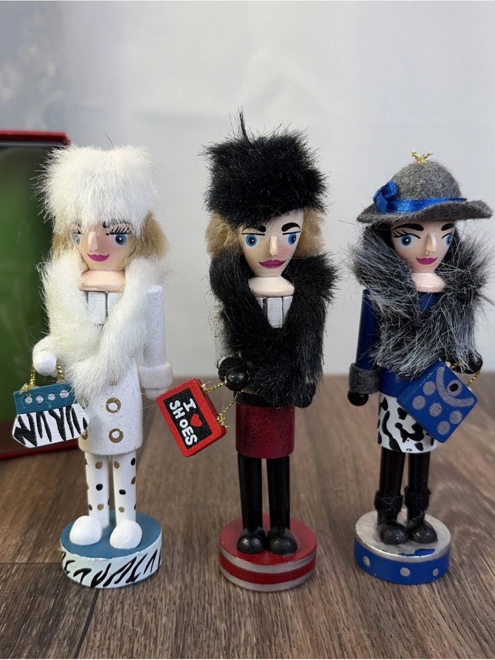 Pier 1 Imports Set of 3 Mini 5" Shopping Lady Nutcrackers 2014 Dressed to Shop